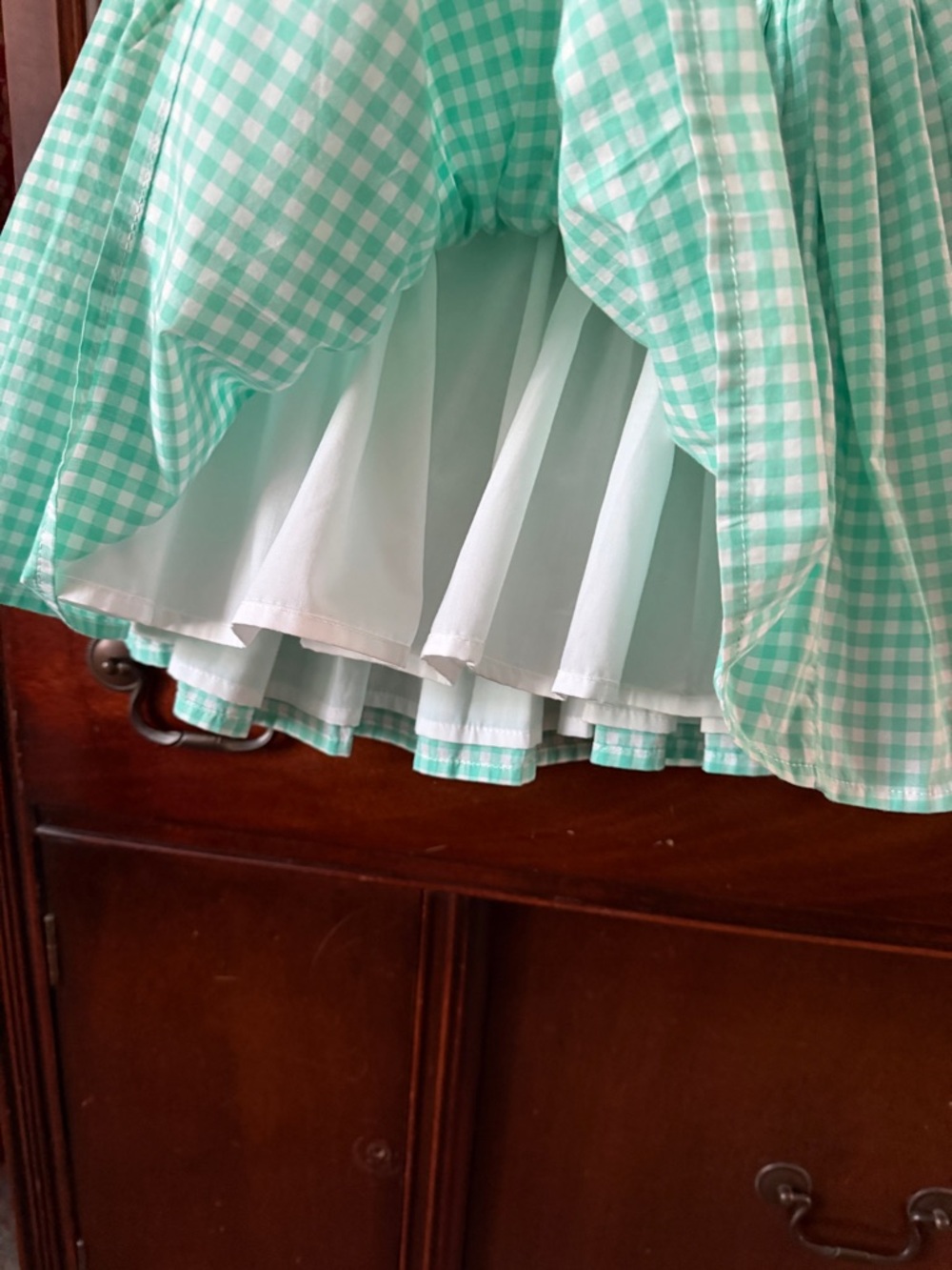 NWT’s Carter's Teal aqua Gingham fully lined Girls Circle Skirt with Waist Bow - Picture 5 of 10